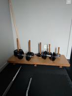 Halterstangen + gewichten, Sport en Fitness, Fitnessmaterialen, Ophalen, Zo goed als nieuw, Halterstangen