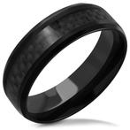 Bague pour homme en acier noir avec incrustation de carbone, Bijoux, Sacs & Beauté, Bagues, Neuf, Enlèvement ou Envoi, Fer ou Acier