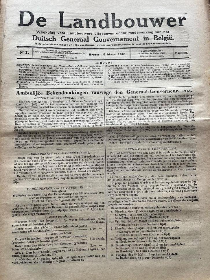 Oude krantjes De Landbouwer 1916 WO 1, Verzamelen, Tijdschriften, Kranten en Knipsels, Krant, Voor 1920, Ophalen of Verzenden