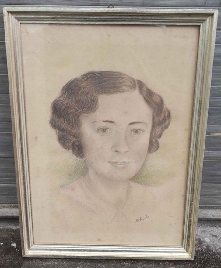 Dessin jeune fille signe m castin, Antiek en Kunst, Kunst | Tekeningen en Fotografie, Ophalen of Verzenden