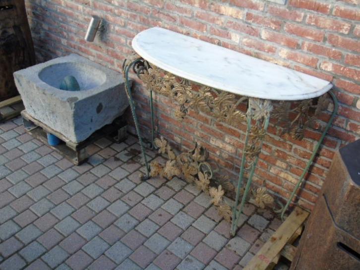 massief smeedijzeren + marmeren consoletafel., Tuin en Terras, Tuinmeubel-accessoires, Zo goed als nieuw, Ophalen