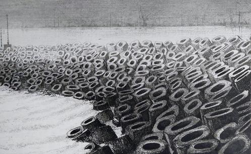 Jef van Grieken ets Haro-blokken kader/getekend/nr, Antiek en Kunst, Kunst | Etsen en Gravures, Ophalen of Verzenden