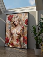 Uniek XXL Glasschilderij | Blonde Nude Tatoo Woman - 6 sizes, Oorspronkelijke maker, Verzenden, Nieuw, 125 cm of meer