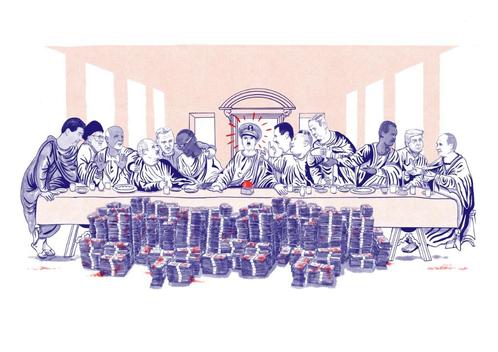 Cartoon Laatste avondmaal grootste dictators (giclée print), Antiek en Kunst, Kunst | Tekeningen en Fotografie, Ophalen of Verzenden