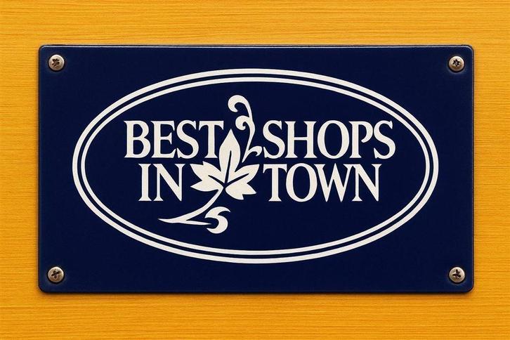 Emaille bordje – "Best Shop in Town", Verzamelen, Overige Verzamelen, Gebruikt, Ophalen of Verzenden