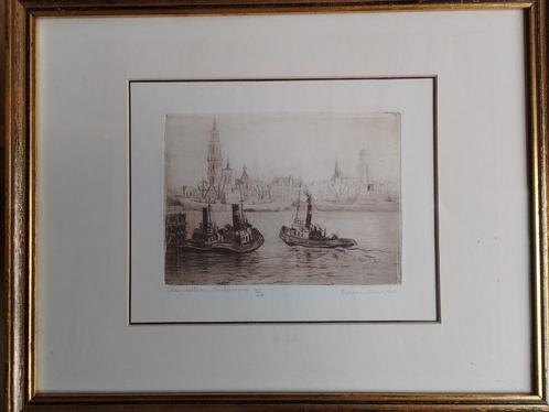 Romain Malfliet   1910 - 2006    Ets   Sleepbootjes, Antiek en Kunst, Kunst | Etsen en Gravures, Verzenden