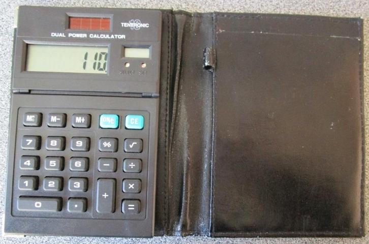Tentronic 10 retro rekenmachine in map - OPRUIM, Diversen, Rekenmachines, Gebruikt, Ophalen of Verzenden