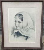 Lithographie jeune fille signe Louis buisseret 41, Antiquités & Art, Envoi