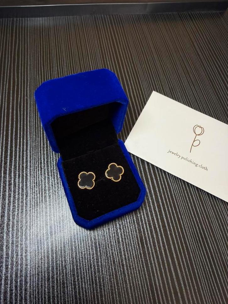 Zilveren oorbellen met vergulding, Bijoux, Sacs & Beauté, Boucles d'oreilles, Neuf, Puces ou Clous, Argent, Noir, Avec pierre précieuse