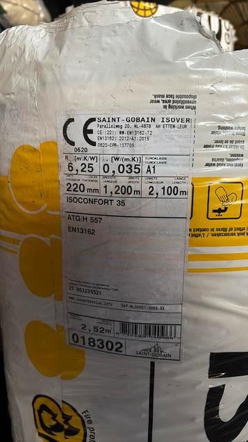 2 rollen Isolatie Isover 22cm. Isoconfort 35, Doe-het-zelf en Bouw, Isolatie en Afdichting, Ophalen, Nieuw