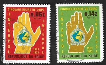 2 Postzegels 50 Jaar Interpol Zaïre 1973 beschikbaar voor biedingen