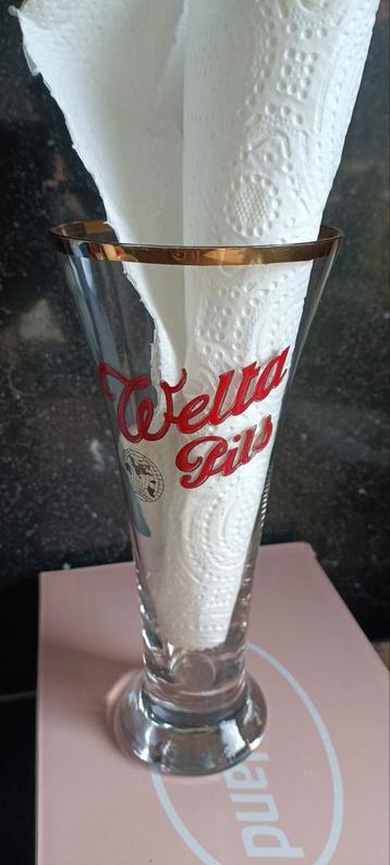Oud geverfd bierglas Welta pils oude brouwerij Scaldis Hinge, Enlèvement ou Envoi, Comme neuf, Verre à bière