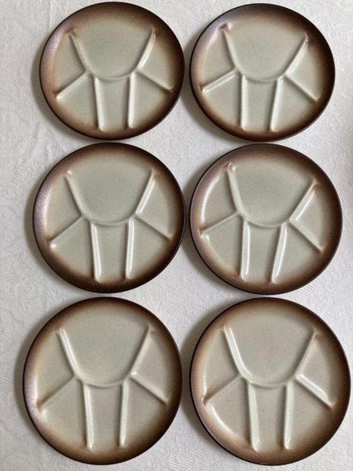 Zes fondueborden, Huis en Inrichting, Keuken | Servies, Zo goed als nieuw, Bord(en), Aardewerk, Ophalen of Verzenden