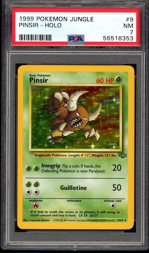 Pinsir Holo PSA 7 - 9/64 - Jungle 1999, Hobby en Vrije tijd, Verzamelkaartspellen | Pokémon, Zo goed als nieuw, Losse kaart, Foil