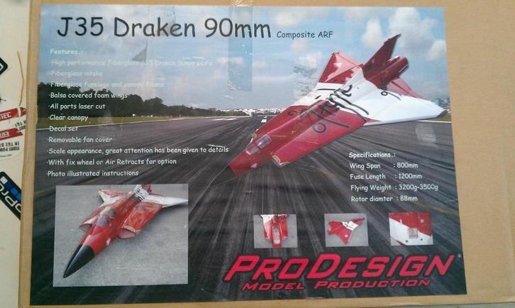 ProDesign J-35 Saab Draken Composite (90mm EDF), Hobby en Vrije tijd, Modelbouw | Radiografisch | Vliegtuigen, Gebruikt, Overige typen