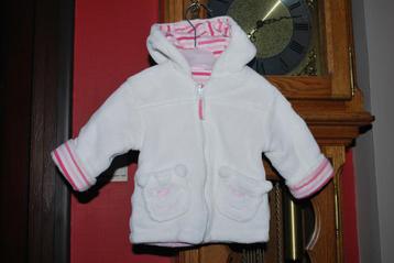 Bébé Fille Manteau douillet blanc et rose à capuche T68 cm