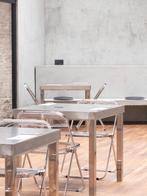 Inox Eettafels + Transparante Klapstoelen – Modern Designset, Ophalen, Nieuw zonder verpakking, Meubilair
