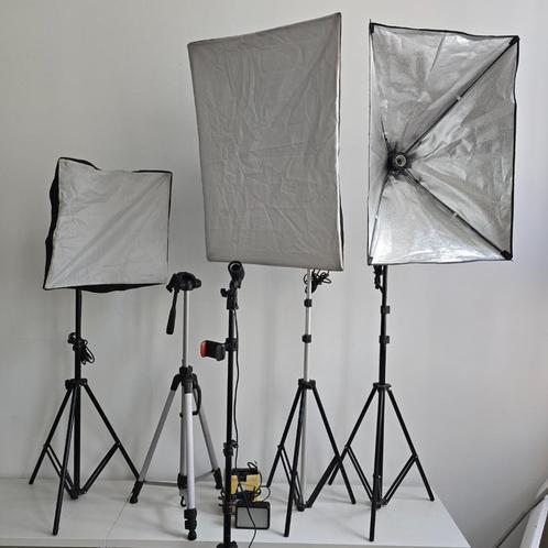 Softboxen + statiefen set, Audio, Tv en Foto, Fotografie | Fotostudio en Toebehoren, Gebruikt, Lamp of Flitsset, Ophalen