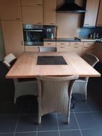 Tafel teak en 4 stoelen, Huis en Inrichting, Tafels | Eettafels, Ophalen, Gebruikt, Vijf personen of meer, 100 tot 150 cm