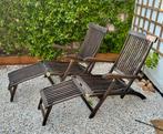 2 deckchairs teak met nieuwe kussens, Ophalen, Gebruikt, Teakhout, Verstelbaar