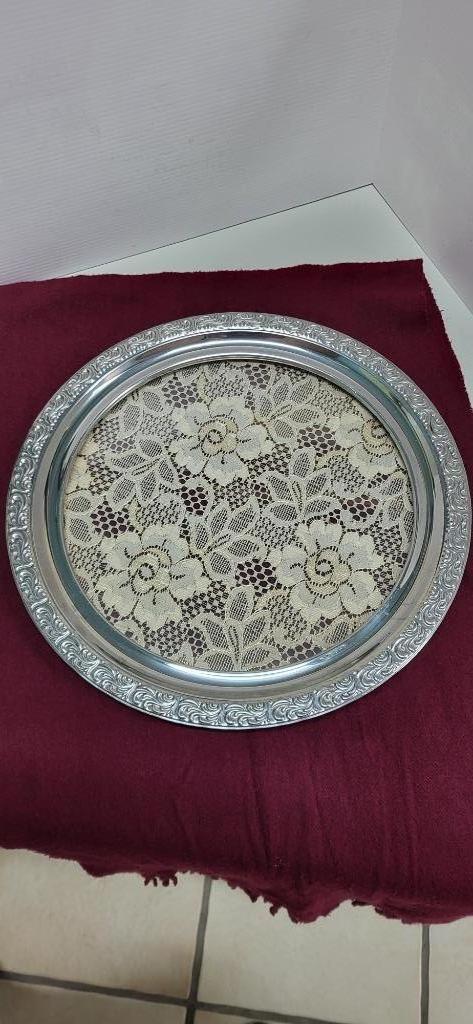 Schotel verzilverd met uitneembaar glas VINTAGE!, Huis en Inrichting, Woonaccessoires | Schalen en Manden, Gebruikt, Schaal, Rond