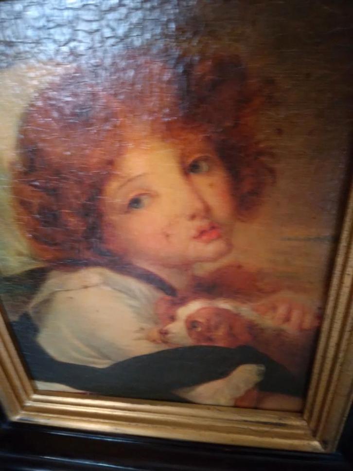 Twee houten kaders met jongen en meisje, Antiek en Kunst, Kunst | Schilderijen | Klassiek, Ophalen