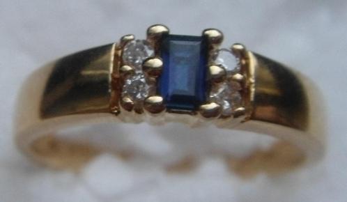 Bague or 18K NEUVE saphir bleu + 4 diamants taille 53; 2,6 g, Handtassen en Accessoires, Ringen, Nieuw, Dame, 20 of groter, Blauw