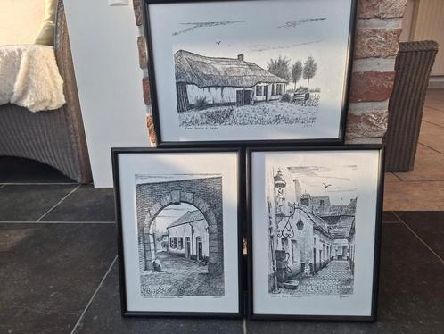 Drie pentekeningen, Antiek en Kunst, Kunst | Tekeningen en Fotografie, Ophalen
