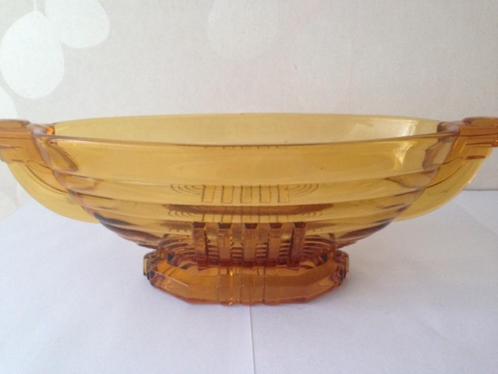 Coupe 'Marcelle' Luxval Val St Lambert Art Deco glas amber, Antiek en Kunst, Antiek | Glaswerk en Kristal, Ophalen of Verzenden