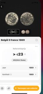 België 5 francs 1869, Ophalen of Verzenden