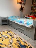 1 persoonsbed met bedlade en nachtkastje grijs, Grijs, Gebruikt, Eenpersoons, 220 cm