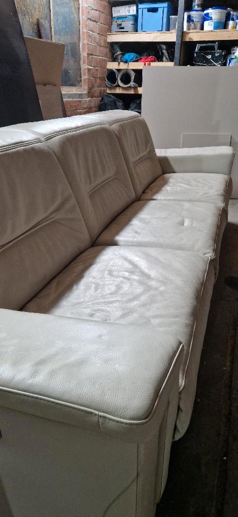 Mooie leren 3-zit zetel met 2 elektrische longchairs, Huis en Inrichting, Zetels | Complete zithoeken, Gebruikt, Leer, Ophalen