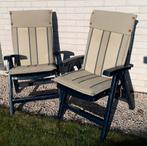 2 blauwe tuinstoelen met kussens - merk “Jardin”, Tuin en Terras, Ophalen, Gebruikt