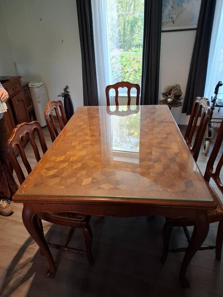 Vintage houten uitschuifbare eettafel, Huis en Inrichting, Tafels | Eettafels, Gebruikt, 50 tot 100 cm, 100 tot 150 cm, Vijf personen of meer