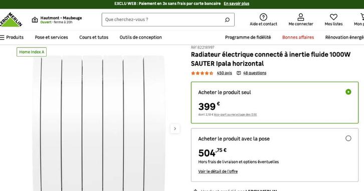 Radiateur électrique connecté à inertie fluide, Bricolage & Construction, Chauffage & Radiateurs, Comme neuf, Radiateur, 800 watts ou plus