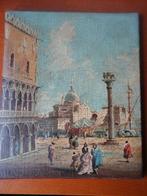 Italiaans schilderij op doek „Venetië” 19e eeuw 20,5/17,2cm, Ophalen of Verzenden