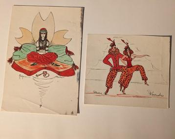 lot van twee vintage tekeningen in pen en stift - jaren 70?, Enlèvement ou Envoi