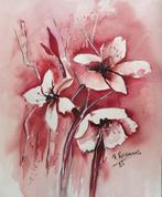 Bloemenfantasie, aquarel 50x40 cm., Antiek en Kunst, Kunst | Schilderijen | Klassiek, Ophalen of Verzenden