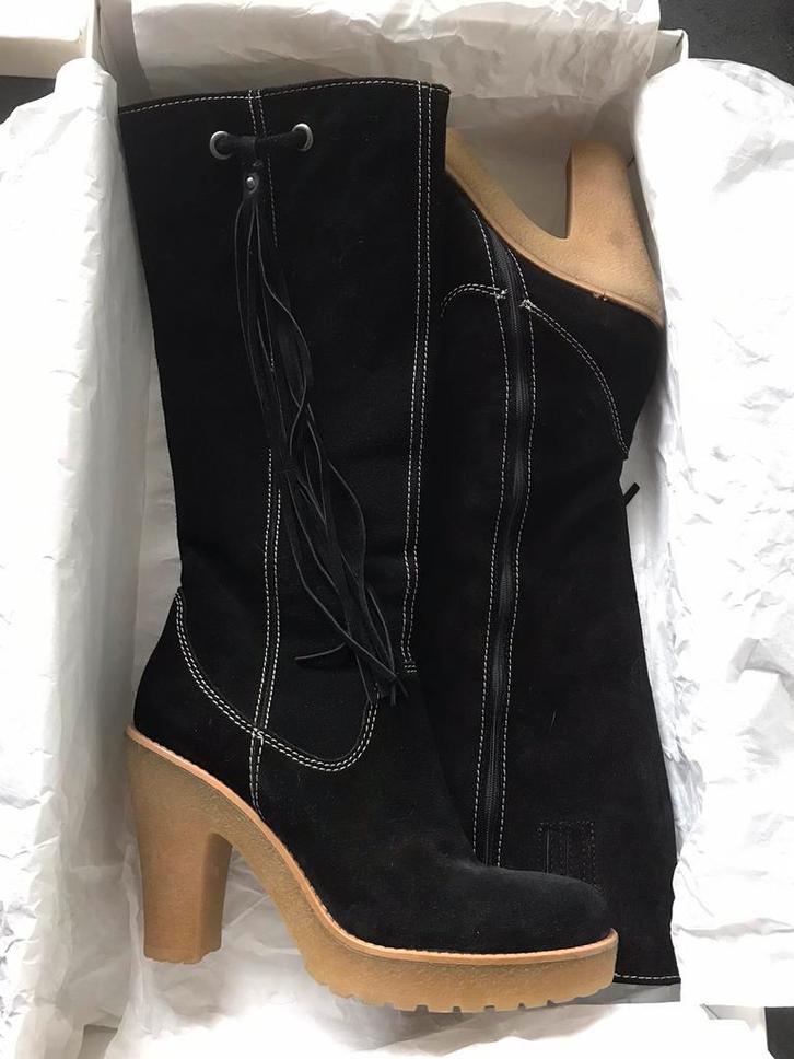 Lederen laarzen maat 40, Kleding | Dames, Schoenen, Zo goed als nieuw, Hoge laarzen, Zwart, Ophalen of Verzenden