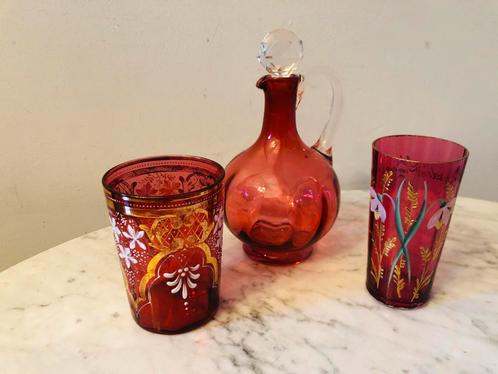 Servive de nuit en verre soufflé et émaillée...., Antiek en Kunst, Antiek | Glaswerk en Kristal, Ophalen