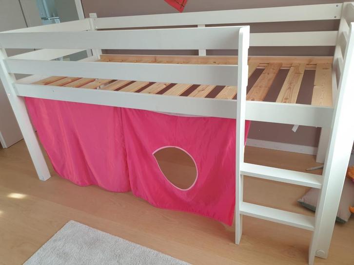 Kinderbed (halve hoogte) met bedtent (+optie), Kinderen en Baby's, Kinderkamer | Bedden, Gebruikt, 180 cm of meer, 85 tot 100 cm