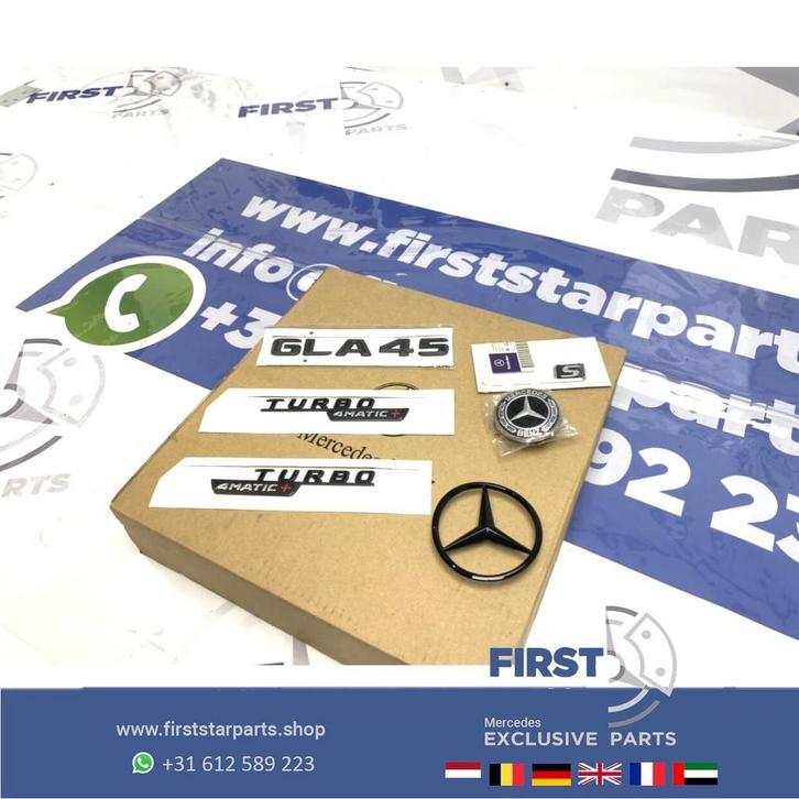 H247 GLA KLASSE GLA45S AMG COMPLETE LOGO SET ZWART motorkap, Auto-onderdelen, Carrosserie, Mercedes-Benz, Gebruikt, Ophalen of Verzenden