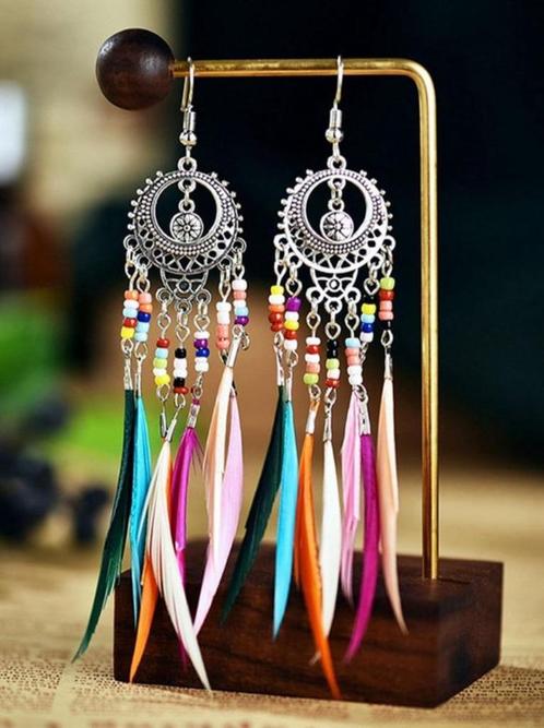 Boho Ethnic kleurrijke kraal- en veertjes oorbellen dames, Handtassen en Accessoires, Oorbellen, Nieuw, Ophalen of Verzenden