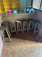 7 Vintage massieve eiken houten barkrukken, 5 krukken of meer, Ophalen, Gebruikt, Hout