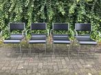 4x Stoelen design - Leer & Geborsteld staal   µf, Enlèvement ou Envoi, Cuir