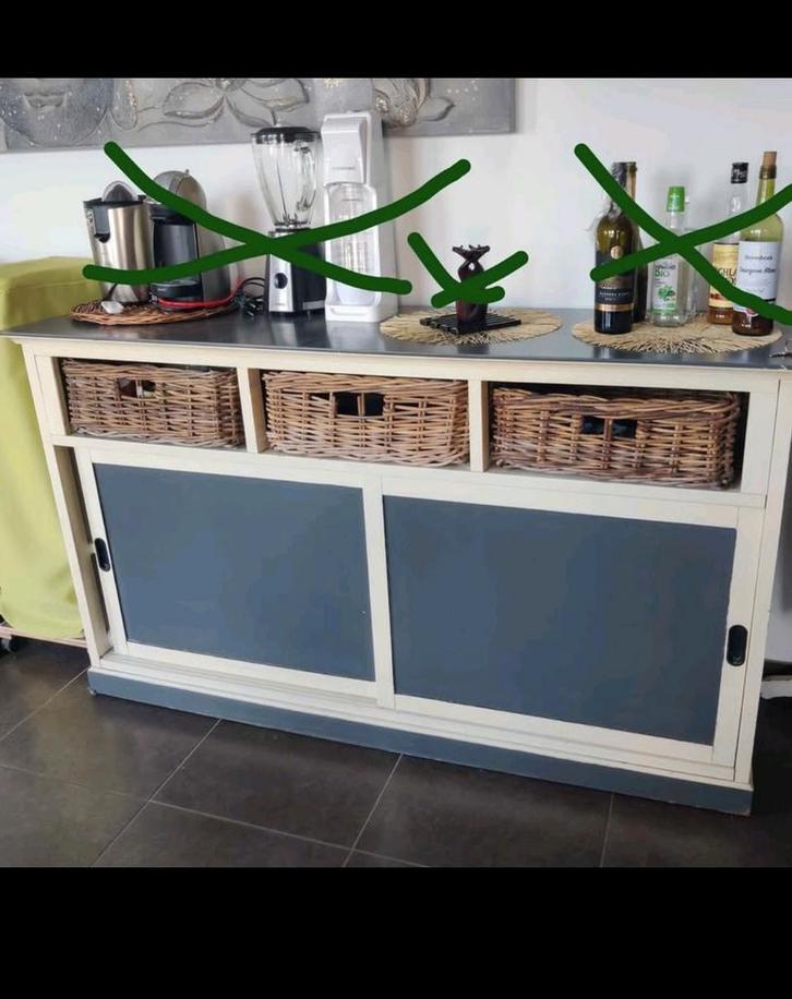 Commode Buffet bois peint 3 tiroirs Osier L 162 P 46 H 92cm, Maison & Meubles, Armoires | Buffets, Enlèvement