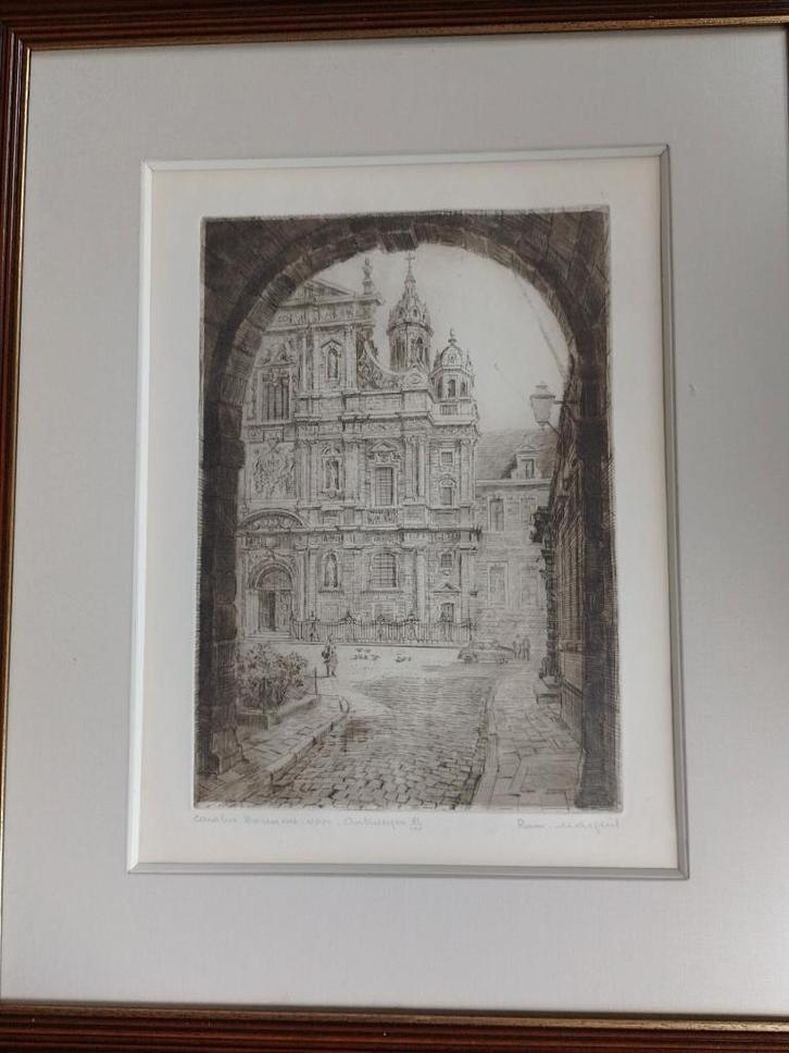 Romain Malfliet  1910 - 2006   Ets  Carolus Borromeus, Antiek en Kunst, Kunst | Etsen en Gravures, Verzenden