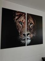 Grote leeuwen-wanddecoratie(tweeluik) op harde plaat 1mx1,5m, Antiek en Kunst, Ophalen