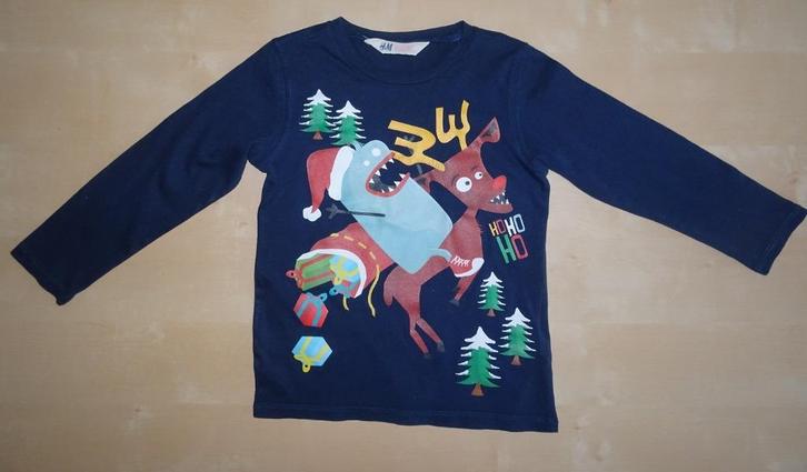 Donkerblauwe longsleeve Kerst, maat 98/104, Kinderen en Baby's, Kinderkleding | Maat 98, Gebruikt, Jongen of Meisje, Shirt of Longsleeve