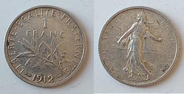 Frankrijk, 1 franc Semeuse, Zilver 1912
